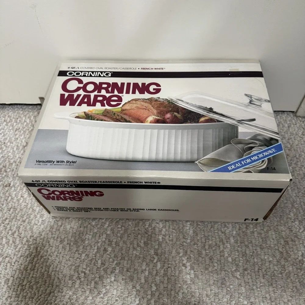 Vintage CorningWare F14 French White 4 Qt Roaster Casserole 1986 14.5 New in Box